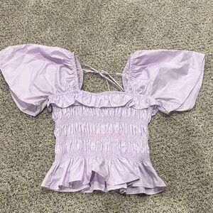Lilac Ruffled Puff Sleeve Blouse